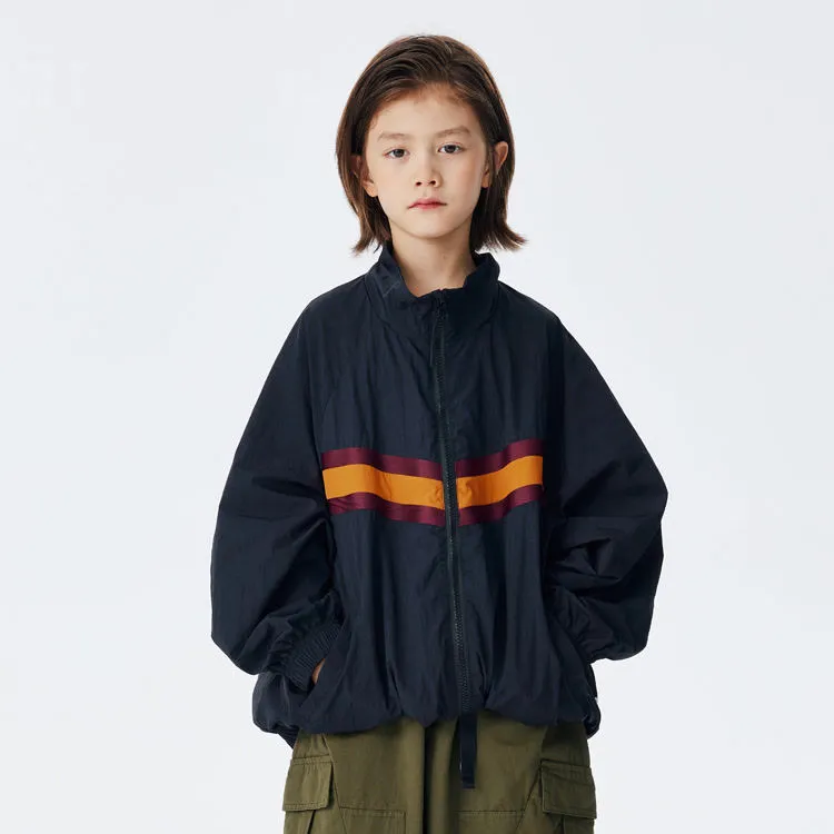 儿童国潮街头拼接撞色纯立领外套男女童运动风衣防晒韩版可亲子潮