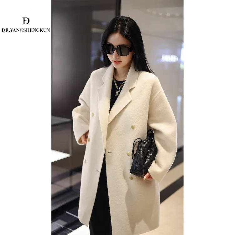 杨圣坤2025新品绵羊毛羊驼毛双排扣廓形毛呢大衣外套女TR2581203