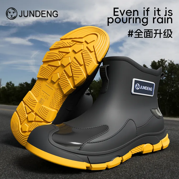 低筒雨鞋男款厚底中筒防水防滑纯色时尚厚款钓鱼鞋欧若智性风拼色