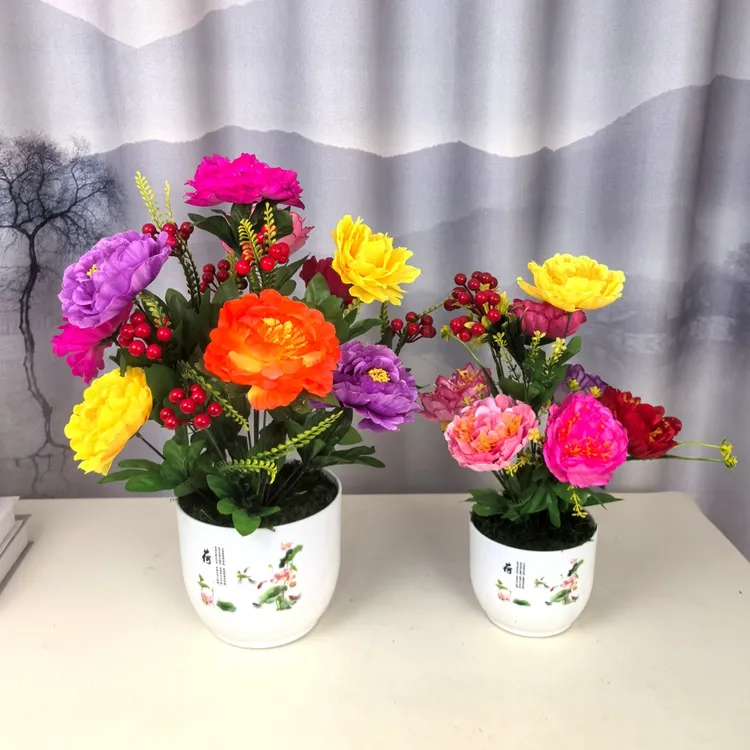 假花仿真花牡丹花家居装饰花盆景摆件仙家神台供花财神花佛堂用花