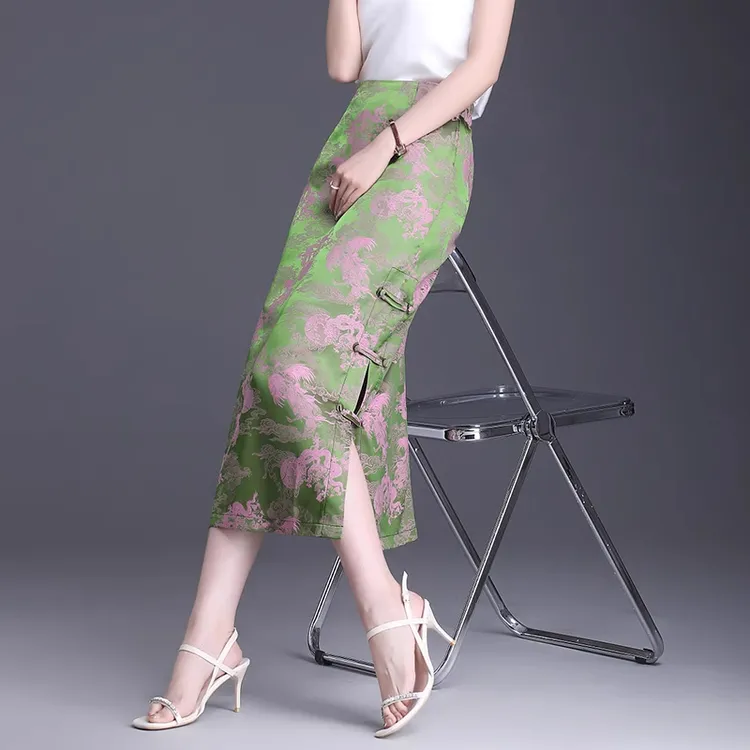 La babite潮流印花国风半身裙女2025夏薄款新款显瘦旗袍式包臀裙