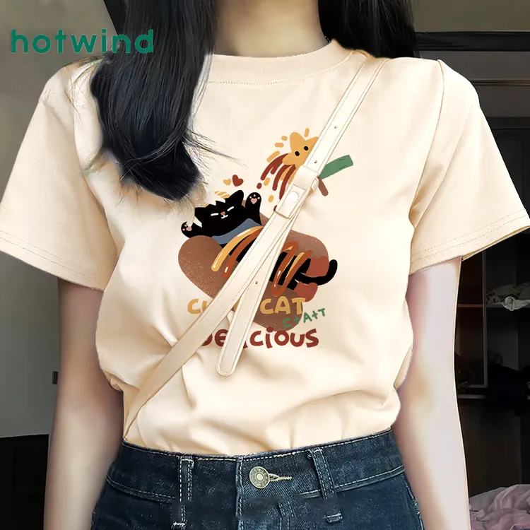 Hotwind/热风白t恤女2025新款夏季休闲半袖大码胖mm纯棉短袖上衣