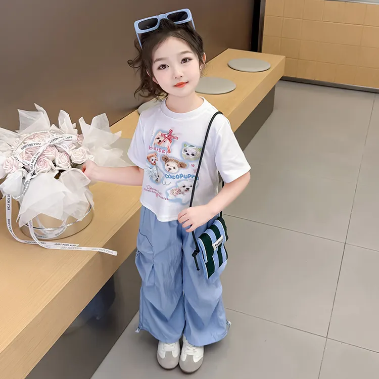 女童休闲套装2025新款儿童夏装韩版洋气女宝宝夏季短袖时髦两件套