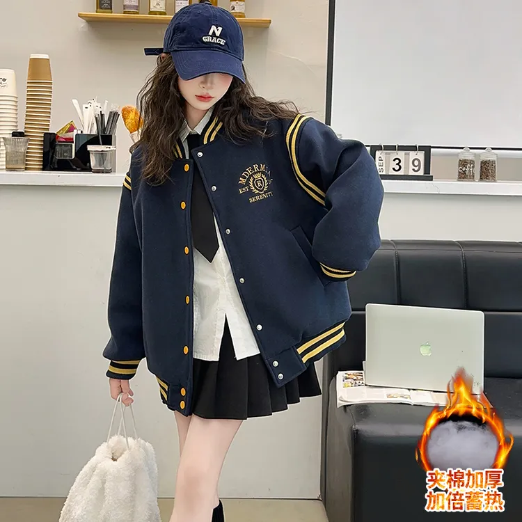 女童秋冬款夹棉棒球服外套2026新款韩版时髦加厚大童百搭夹克棉服