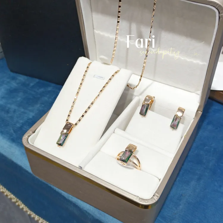 纯铜项链 铜镀金锆石钻玫红色三件套简约百搭精致高颜值气质唯美