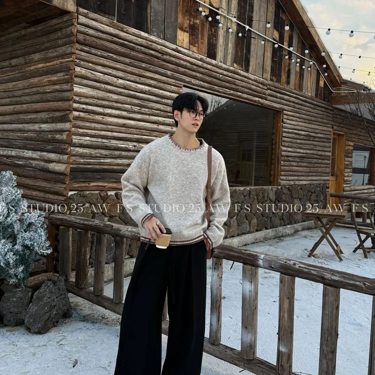 F.S 25A/W【羊毛编织设计针织衫】撞色长袖圆领休闲设计高级秋冬