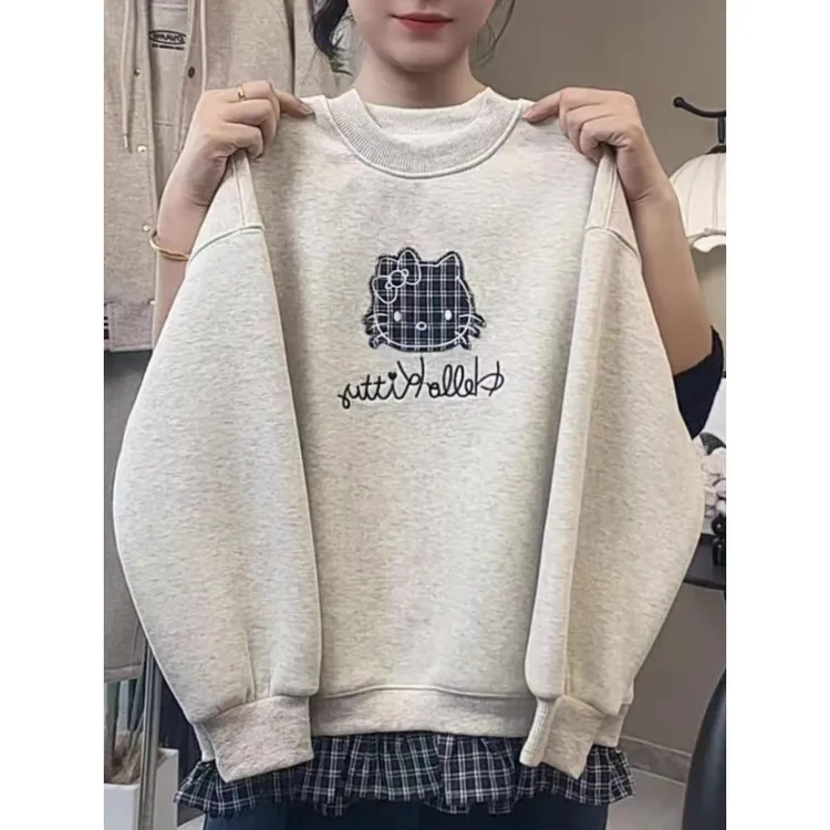 女童卫衣秋冬款2025新款儿童加绒KT猫假两件上衣女大童冬季打底衫