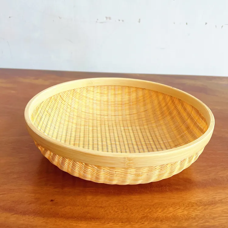 手工编织圆形收纳盘馒头筐蔬菜簸箕水果篮家用零食鸡蛋沥水篮果盘
