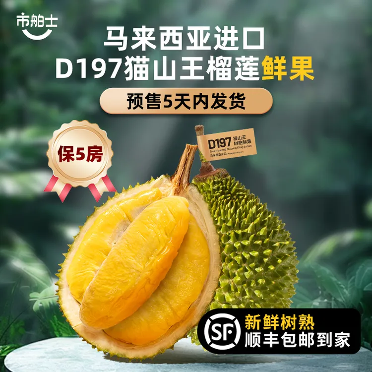 【猫山王鲜果】市舶士D197猫山王榴莲鲜果马来西亚顺丰新鲜树熟