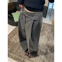2025新款秋季宽松bf慵懒风长裤高腰直筒灰色竖条纹西装阔腿裤子女