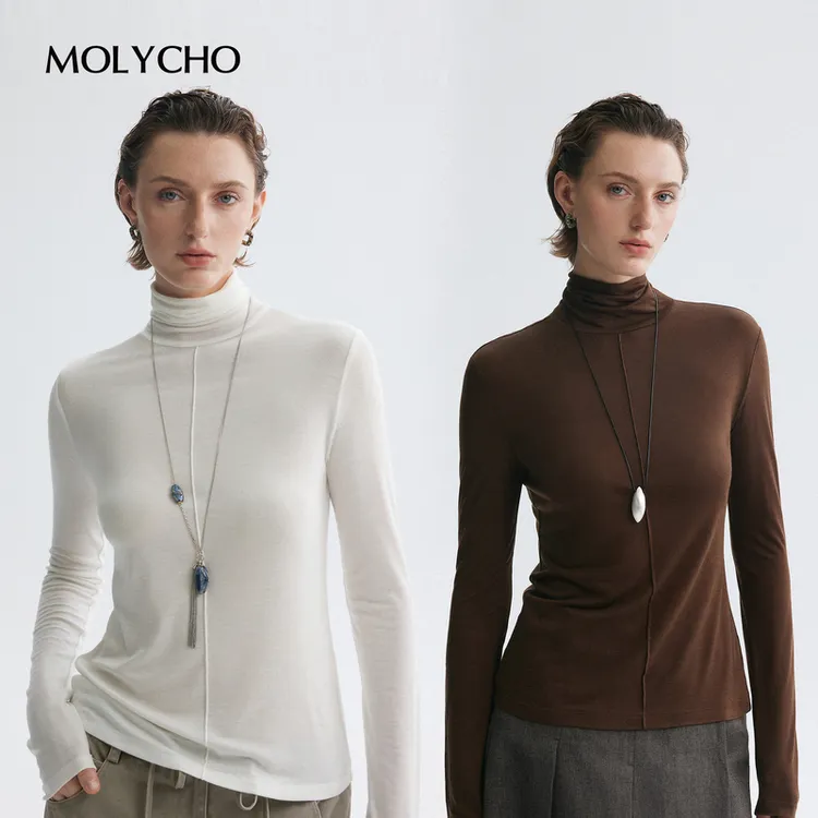 MOLYCHO｜美拉德风/简约百搭亲肤高领T恤/修身堆堆领打底针织上衣