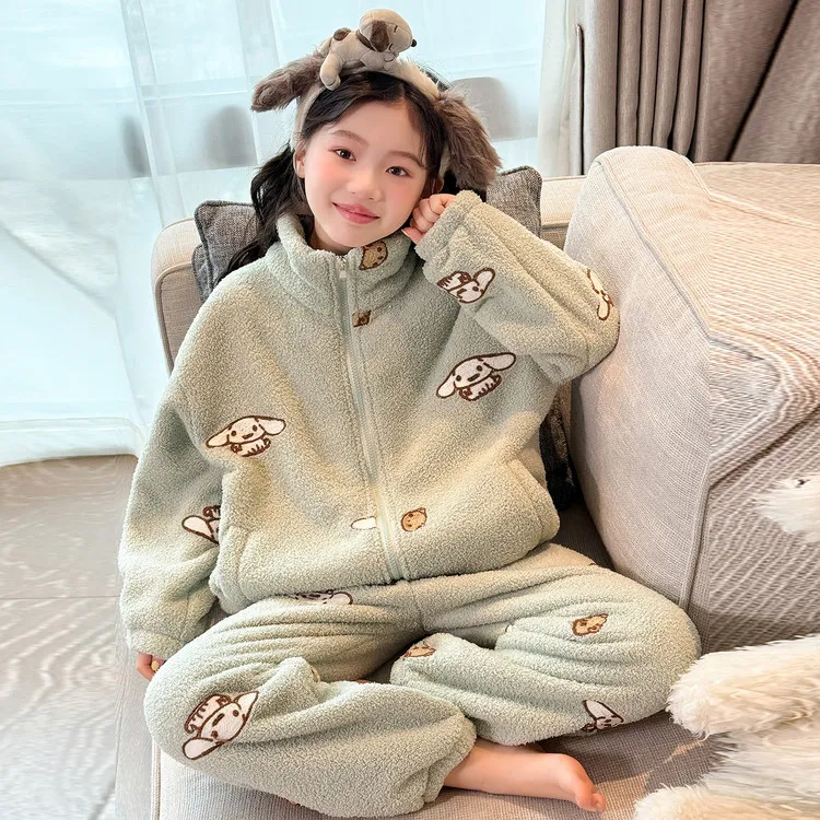 女童睡衣冬2025新款大童女孩加厚珊瑚绒套装儿童冬季法兰绒家居服