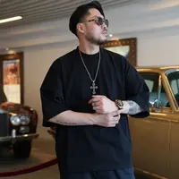 V-RO16F02设计师款日本320g高密度粗犷长绒棉男袖口拼接针织短袖