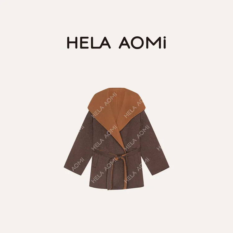 HELA AOMI“焦糖南瓜”绵羊毛65%+莱赛尔山羊绒撞色大衣CY5DM05802