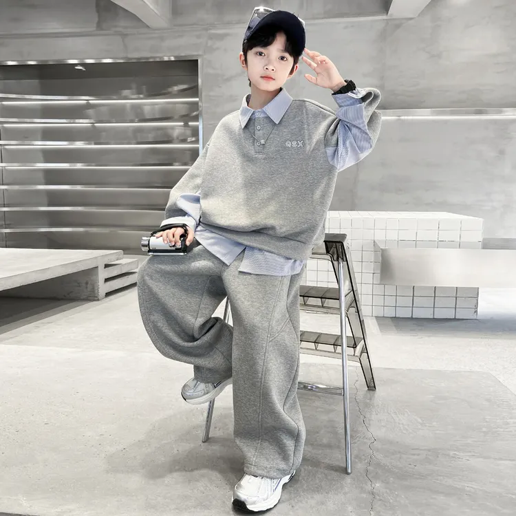 男童秋冬款加绒套装2025新款中大儿童冬季卫衣两件套男孩加厚冬装