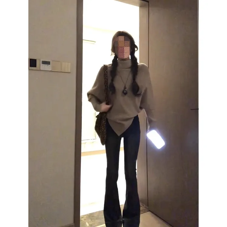 Chill巧儿秋意正浓贵气慵懒显瘦百搭高领蝙蝠袖毛衣针织衫