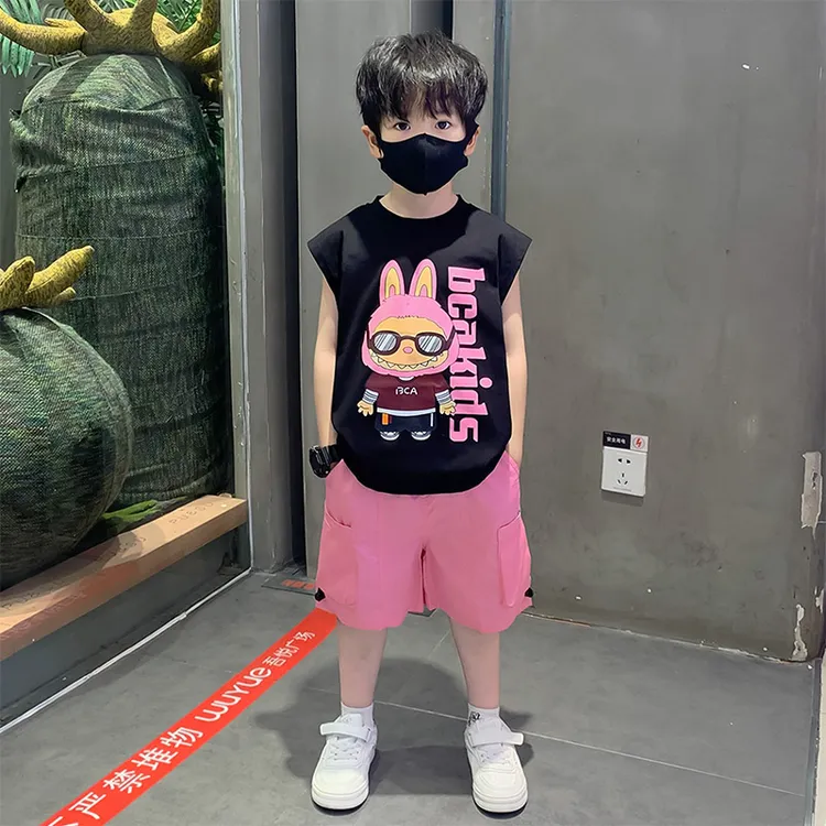 男童夏季套装2025新款炸街儿童无袖薄款拉布布衣服男宝宝背心夏装