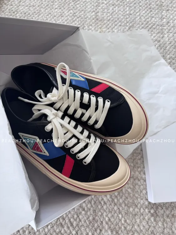 『PEACHZHOU』头层牛皮复古拼色低帮厚底帆布鞋系带平底休闲女板鞋