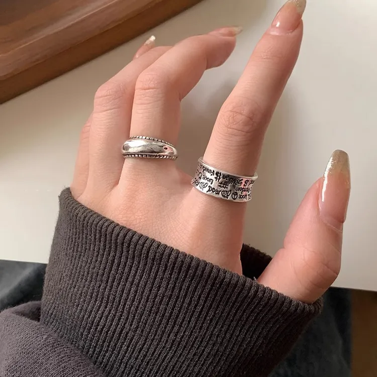 铜合金戒指 字母戒指女时尚小众设计高级感食指戒可调节指环做旧