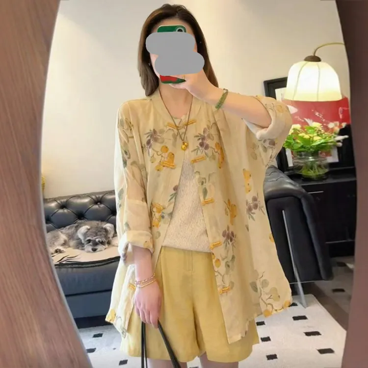 新中式盘扣套装女2025夏季新款小个子防晒衬衫国风短裤外套两件套