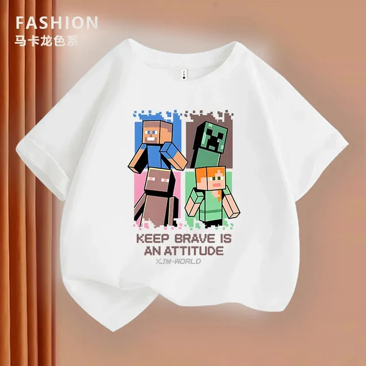 我的世界四方格 纯棉重磅T恤亲子装 圆领短袖男童女童款夏季休闲 