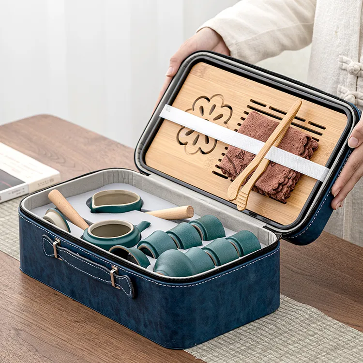 功夫茶具便携陶瓷茶杯日式家用简约泡茶壶旅行户外干泡茶盘小套装