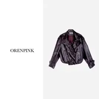 OREN PINK/奥粉25年新款秋冬款美拉德咖色皮衣女装外套
