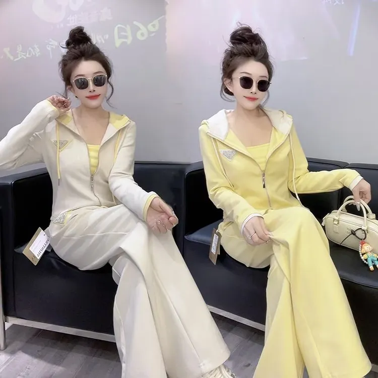 2025春秋新款高级感时尚休闲运动服套装女连帽卫衣阔腿裤两件套潮