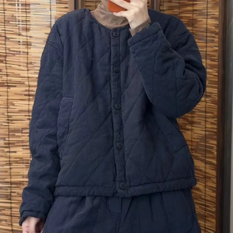 宽松显瘦百搭亚麻高端大气上挡次棉服