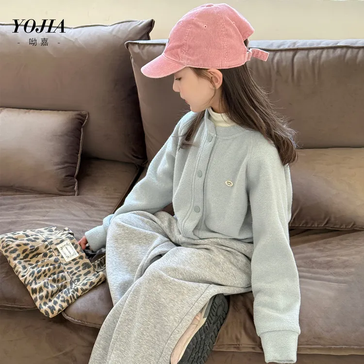 YOJIA女童外套冬季2025新款洋气韩版小女孩开衫加绒儿童冬装上衣