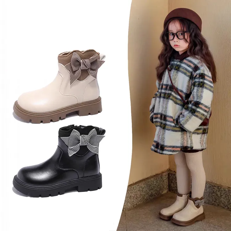 ABC女童靴子2025新款冬季加绒儿童马丁靴女孩小短靴皮鞋冬季皮靴