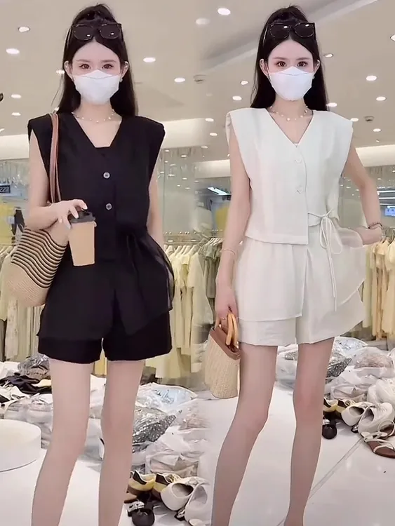 轻奢夏季时尚无袖气质时尚女生老钱风套装女款爆款2025新款高级感