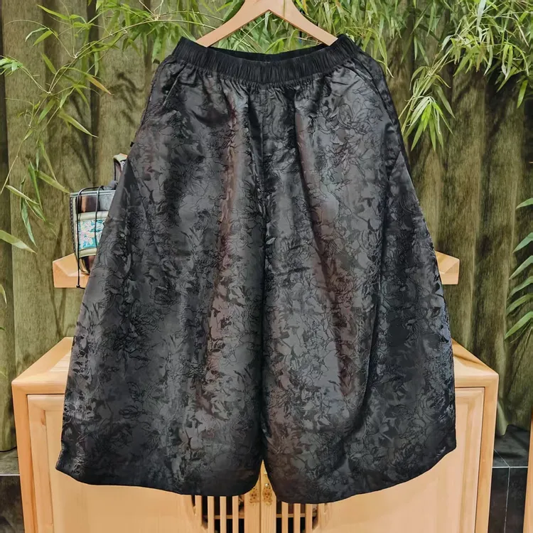 （LK040-37）凤徕兮私人定制黑色立体暗纹全松紧花苞裤   单