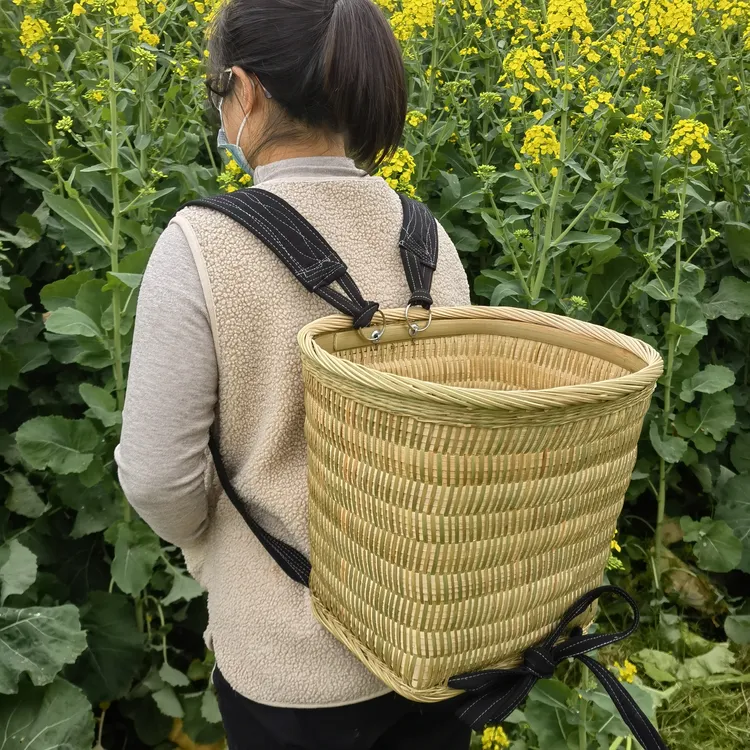 手工竹编方背筐实用收纳竹篾背篼环保竹篮子家居用品竹编制品