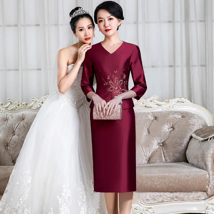 5865年轻结婚妈妈礼服新款高端精致优雅遮肚喜婆婆婚礼喜服婚宴装