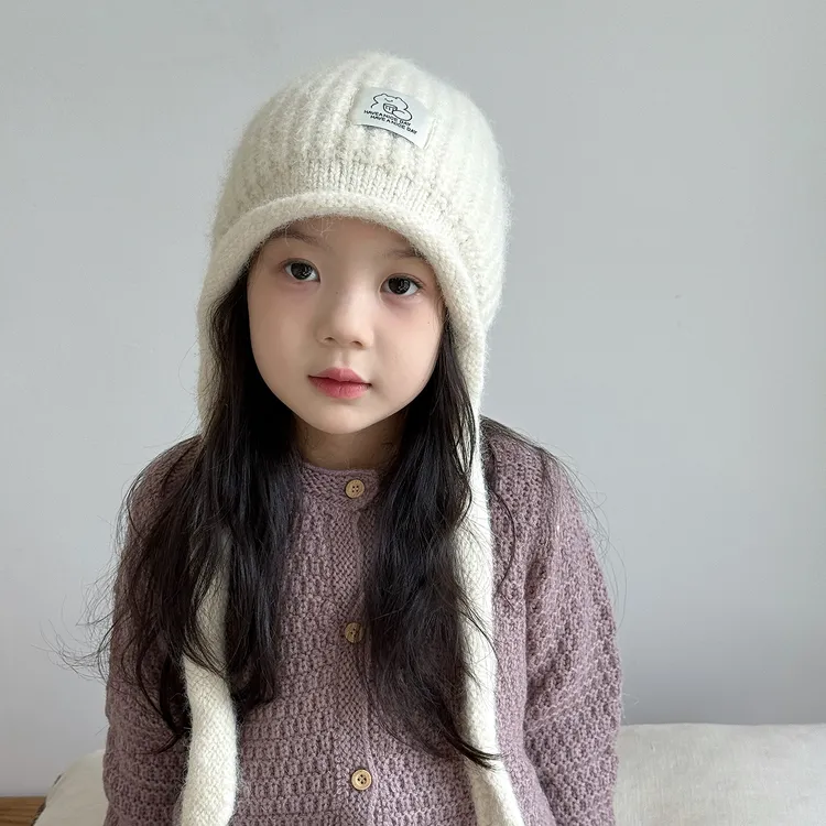 儿童帽子女孩毛线帽秋冬季保暖护耳户外女童针织帽洋气韩版宝宝帽