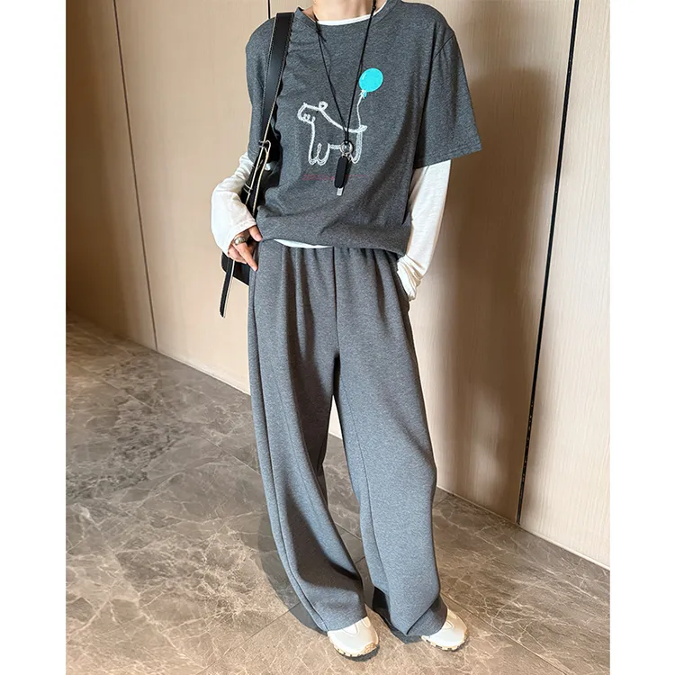灰色运动裤女春秋垂感休闲宽松慵懒风遛弯松弛感直筒拖地阔腿卫裤