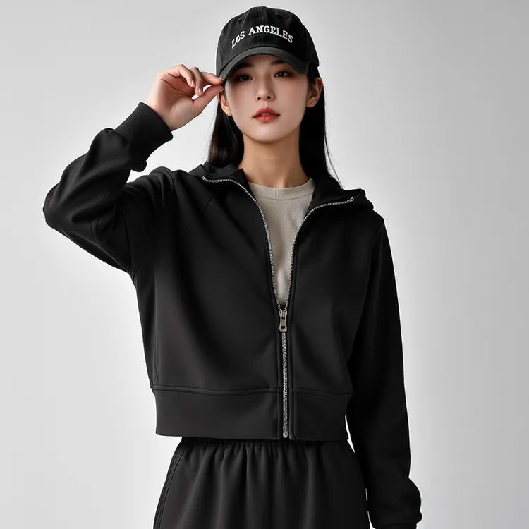 拉链卫衣外套女短款薄款2025新款韩系慵懒早秋连帽开衫春秋季上衣