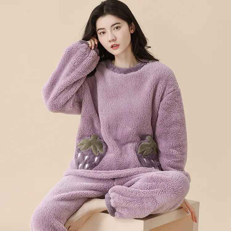 睡衣女冬季珊瑚绒加厚保暖长袖套装秋冬款可爱法兰绒家居服可外穿