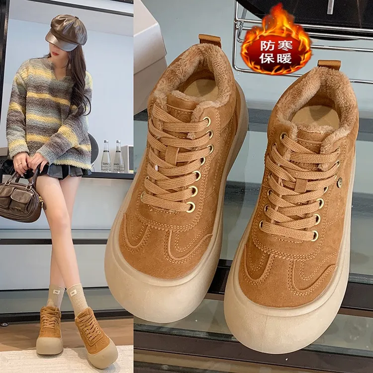 厚底高帮鞋女爆款2025冬季新款加绒加厚保暖棉鞋百搭休闲运动板鞋