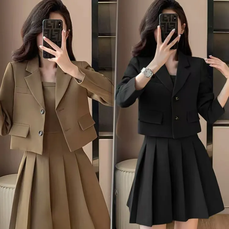 【有颜值】【两件套】【有里布】2025秋小个子学院短款西装连衣裙2233