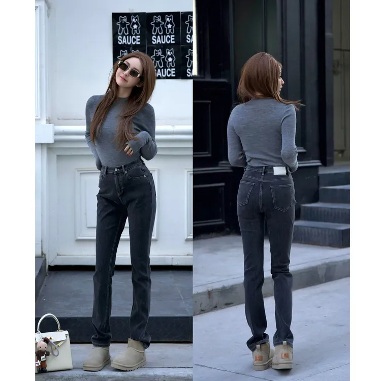 UMI "闪瘦裤"2025秋款高腰四面弹修身超窄小直筒牛仔裤 COSTOMZED