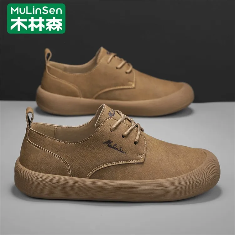 木林森男鞋2025新款秋冬季英伦风复古男士皮鞋软底防滑休闲工作鞋