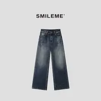 4-SMILEME【内在从容】直筒宽松显瘦美式复古阔腿牛仔裤R5373013