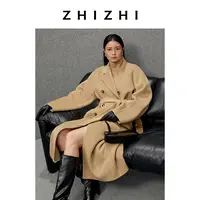 致知 绿腰 丝牦牛绒经典长款毛呢大衣女25年冬季新款ZZ2EWWW9012