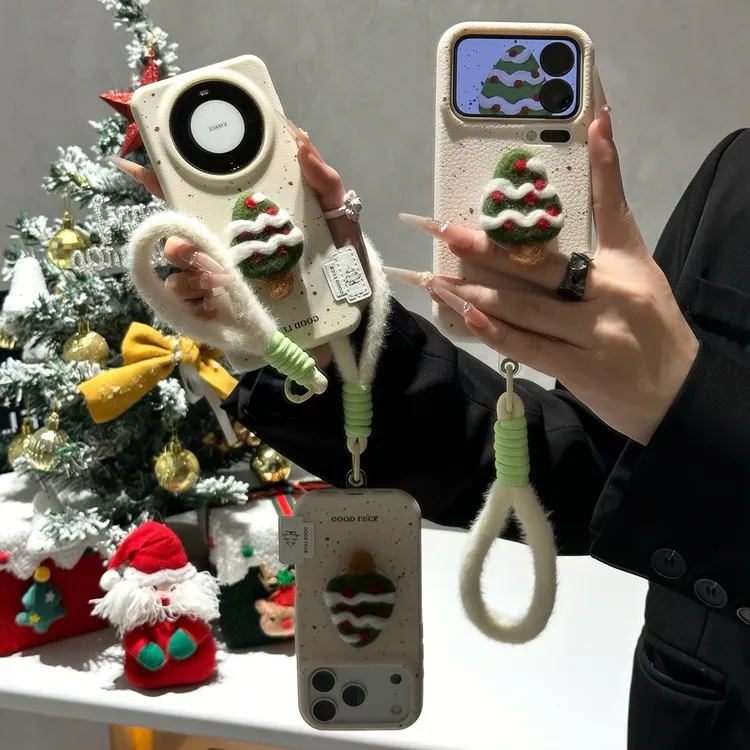 毛绒圣诞树支架挂绳适用苹果17/16promax手机壳华为vivoppo小米15