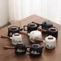 黑陶日式功夫茶具泡陶瓷提梁壶远山侧把壶茶水分离小茶壶纸盒可以