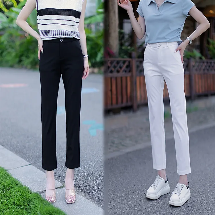 烟管裤百搭直筒裤女夏季薄款九分裤宽松显瘦黑色小个子百搭休闲裤