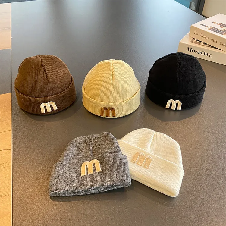 婴儿帽子秋冬季儿童毛线帽宝宝帽韩版M字母套头0-3岁百搭洋气可爱