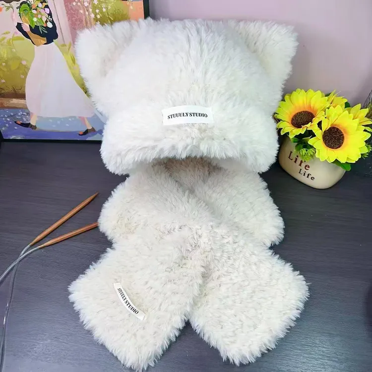 小熊帽子围巾仿皮草线粗毛线手工编料包（拍1份发3团送工具+布标）